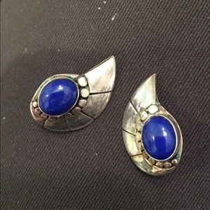 Vintage lapis 925 sterling Silver post earrings